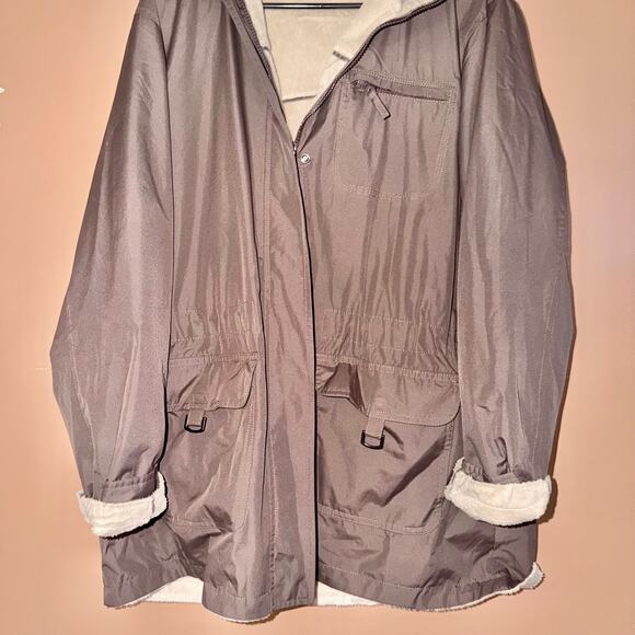 Women's Full Zip Brown Fleece Lined Hooded Outerwear Jacket - Size Large - Picture 5 of 6